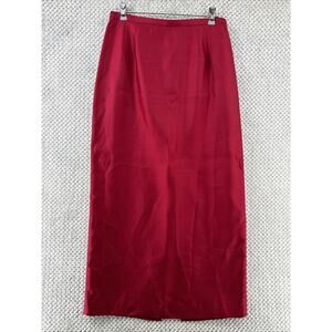 Talbots Maxi Skirt Women 10 Red Pure Silk Straight Fully Lined Back Slit Zip